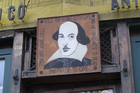 The Iconic Shakespeare sign. Shakespeare and Co, Paris, France. February, 2015.